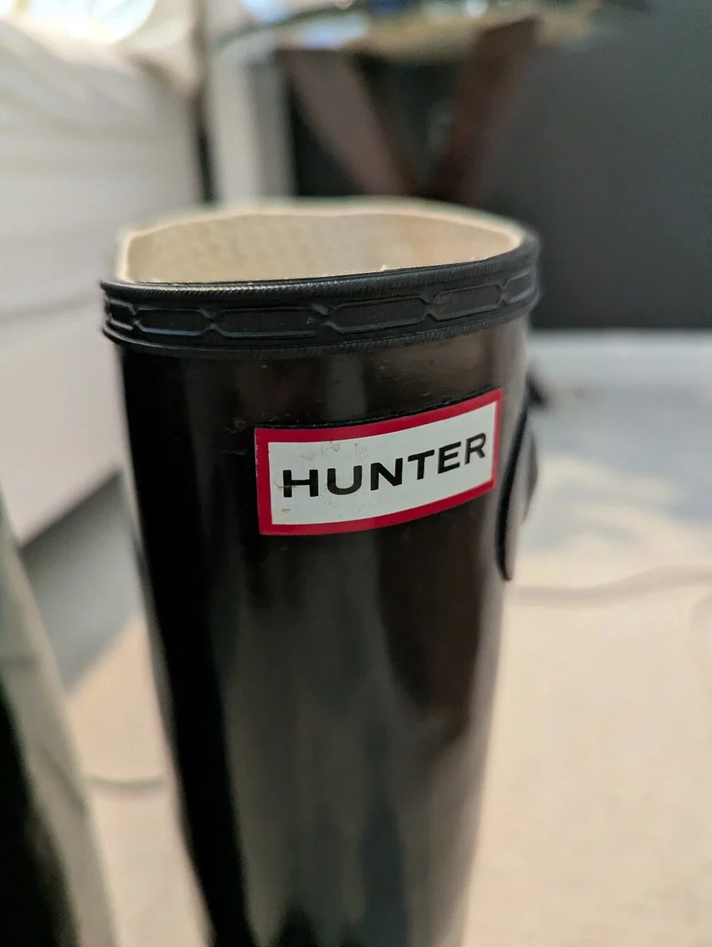HUNTER Original Black Gloss Tall  Rain Boots Size 6